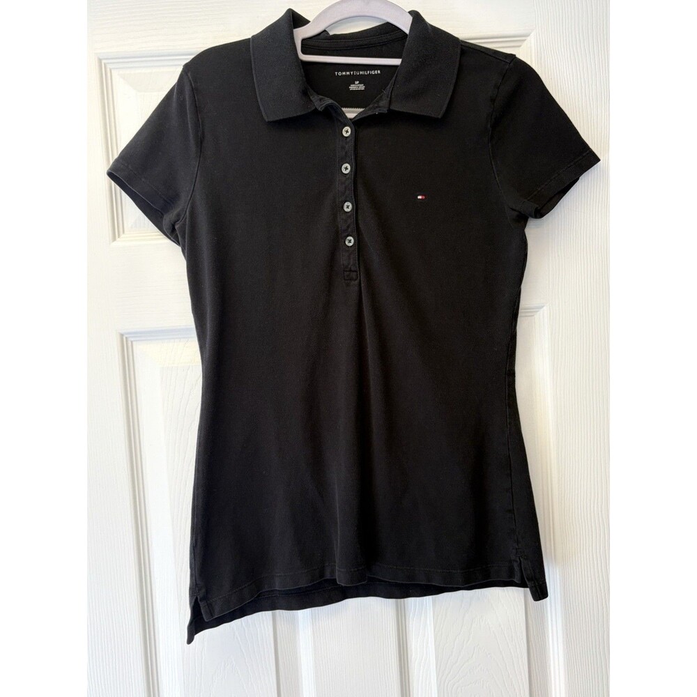 Tommy Hilfiger Polo Shirt Women's S/P Navy Classic Fit Short Sleeve Flag Logo